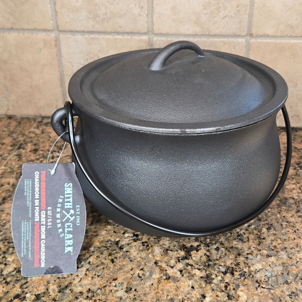 Smith and Clark Cast Iron Cauldron 6 QT BLACK 2026 Halloween Pre Seasoned